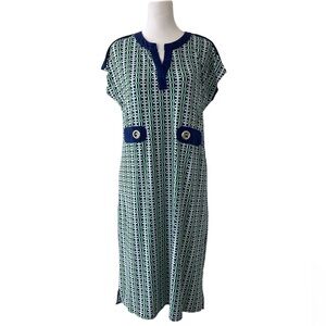 Liz Lange dress medium blue green geometric short sleeve